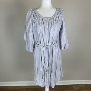 Old Navy M Stripe Dress Button Shirt Beach Blue White Tie Belted Summer